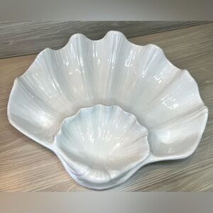 Vintage White Ceramic Shell Chip and Dip Serving Bowl - Made in Japan - Coastal